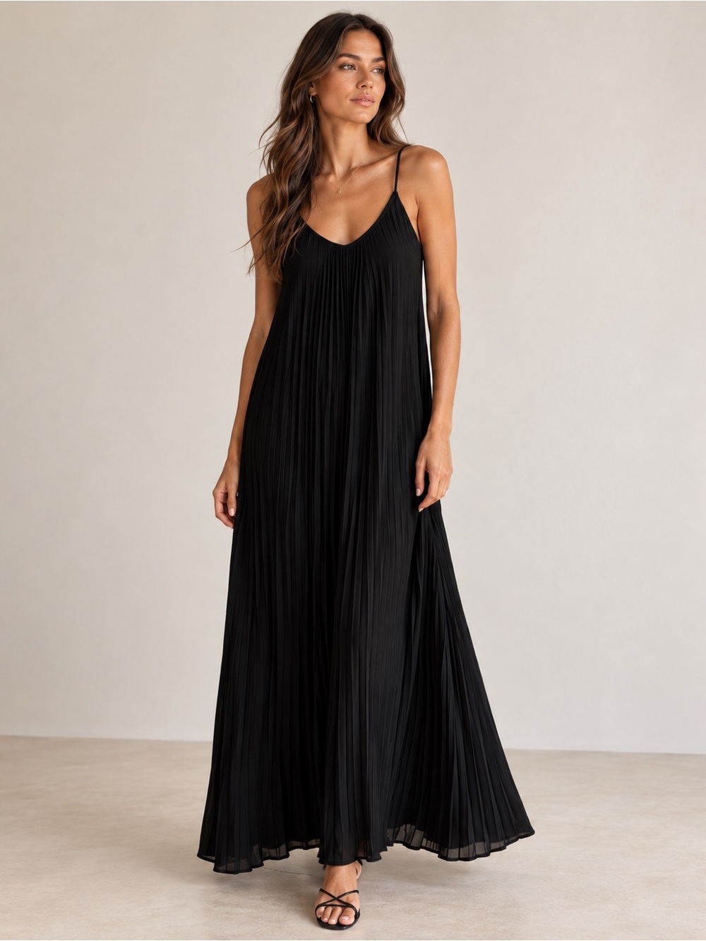 Banana Republic Black Pleated Maxi Slip Dress Size S
